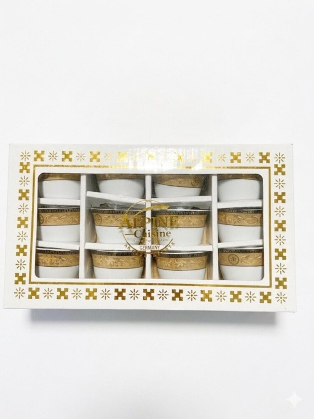 Alpine Cuisine Aramco Espresso Tea Cups Set 12 Gold Greek Key Porcelain